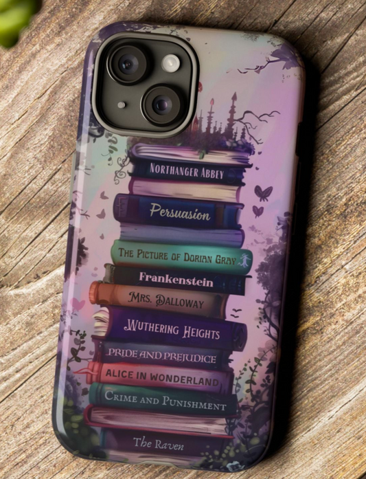 Purple Enchantment - Personalisiertes Bücherregal Dark Fantasy Handyhülle mit individuellem Bücherstapel