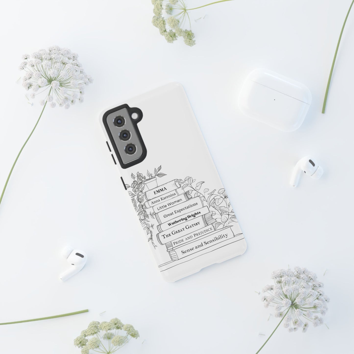 Plants and Classics - Personalized Favorite Book Plant Phone case with Minimal Custom Bookshelf