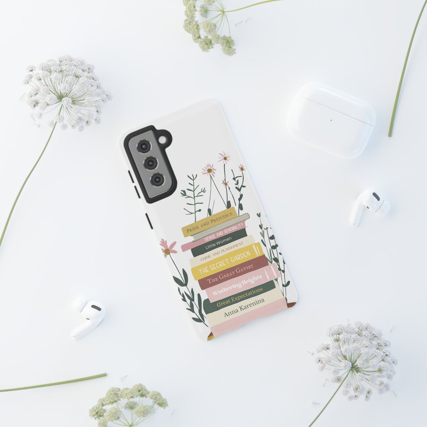 Bloom and Bound - Personalized Favorite Book Phone Case with Custom Floral Bookshelf