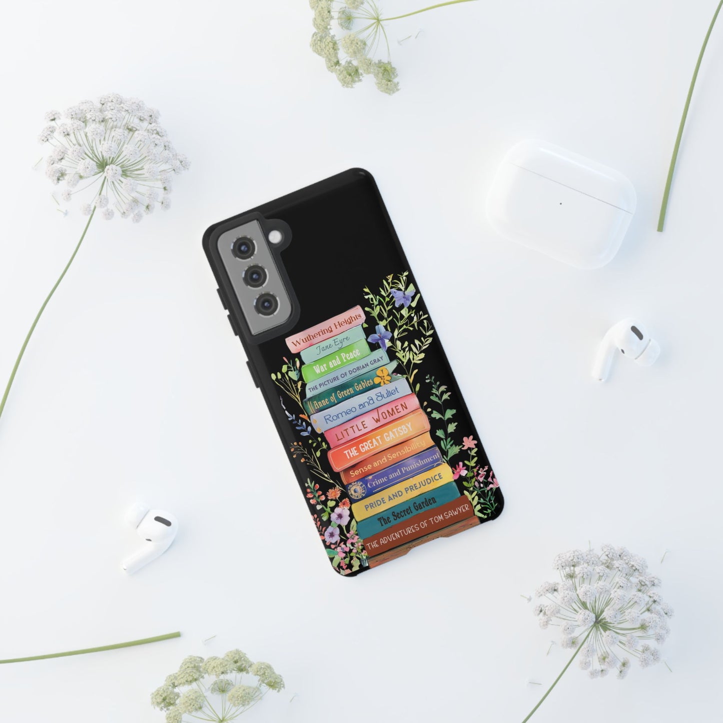 Dark Cottagecore - Personalized Favorite Book Phone Case with Custom Floral Bookshelf