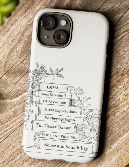 Plants and Classics - Personalized Favorite Book Plant Phone case with Minimal Custom Bookshelf