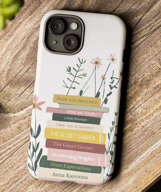 Bloom and Bound - Personalized Favorite Book Phone Case with Custom Floral Bookshelf