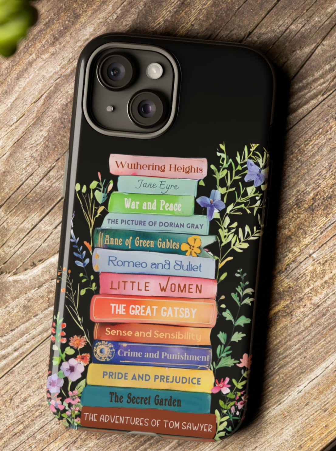 Dark Cottagecore - Personalized Favorite Book Phone Case with Custom Floral Bookshelf