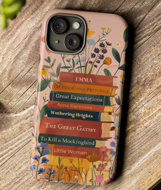 Rosy Reads - Personalized Favorite Book Phone Case with Custom Bookshelf