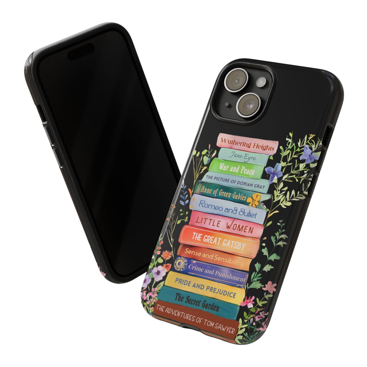 Dark Cottagecore - Personalized Favorite Book Phone Case with Custom Floral Bookshelf