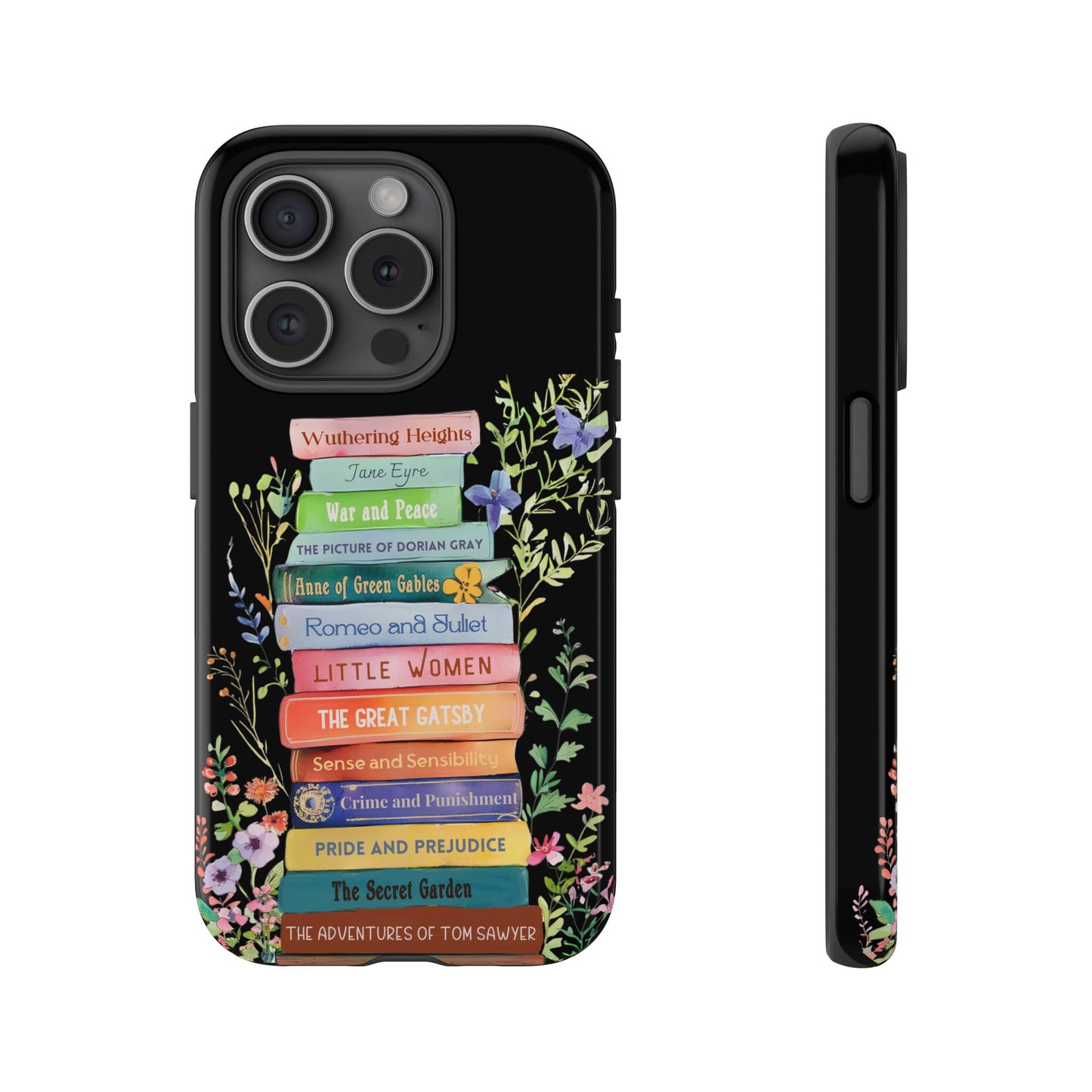 Dark Cottagecore - Personalized Favorite Book Phone Case with Custom Floral Bookshelf