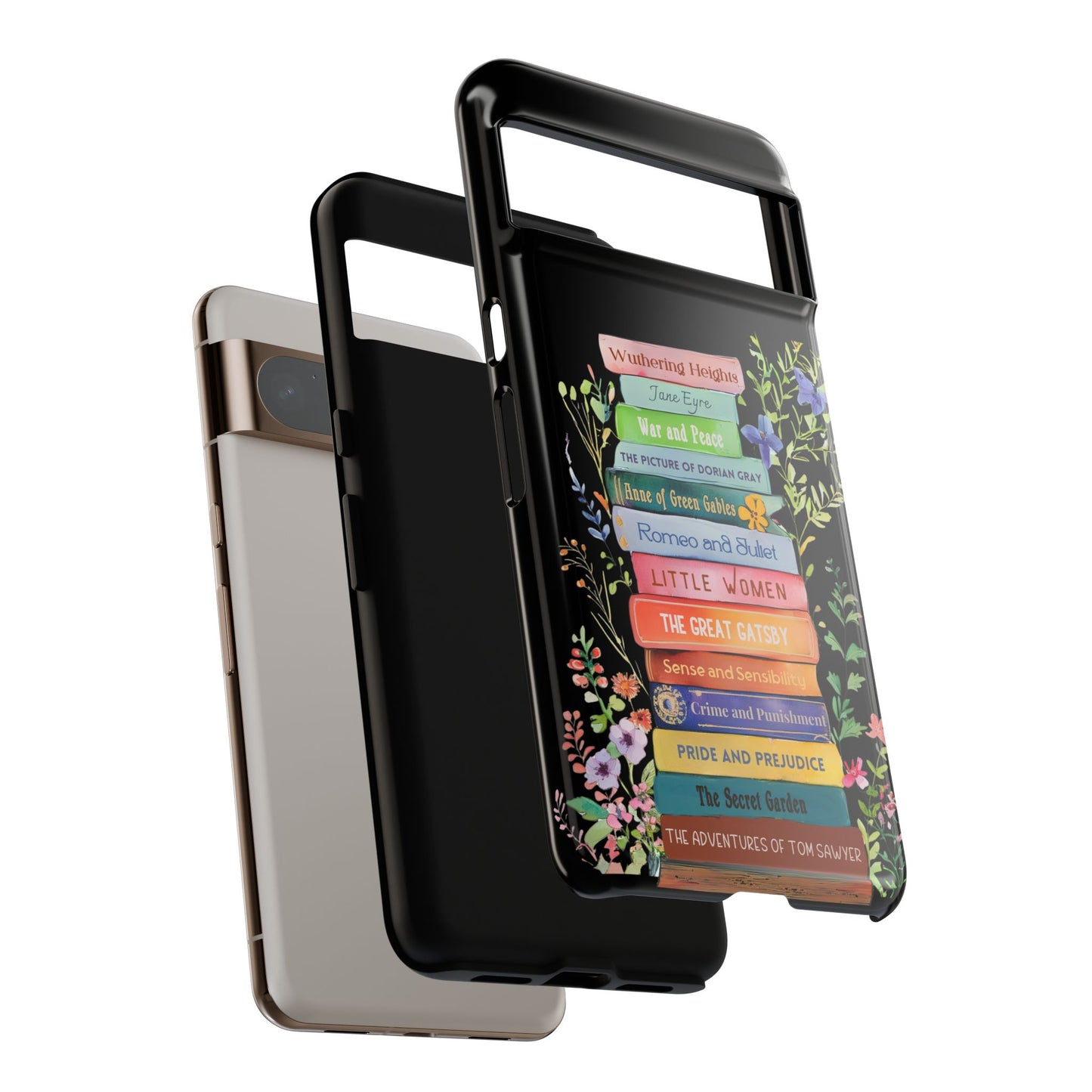 Dark Cottagecore - Personalized Favorite Book Phone Case with Custom Floral Bookshelf